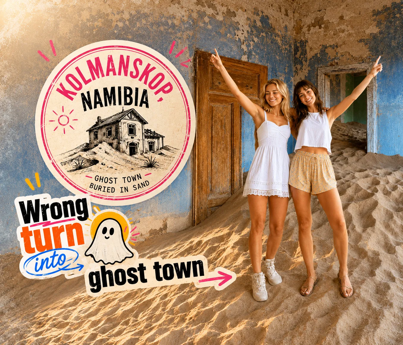 Sand-filled abandoned room at Kolmanskop, Namibia