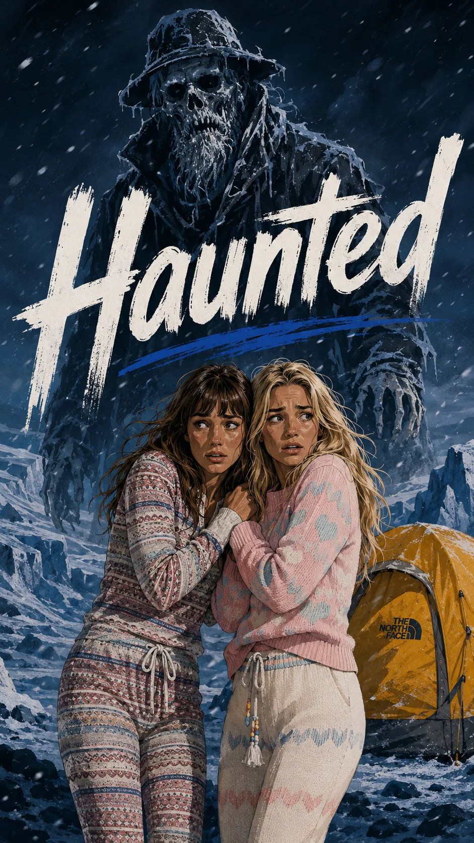 Haunted poster artwork with Vera and Mila in an icy expedition scene
